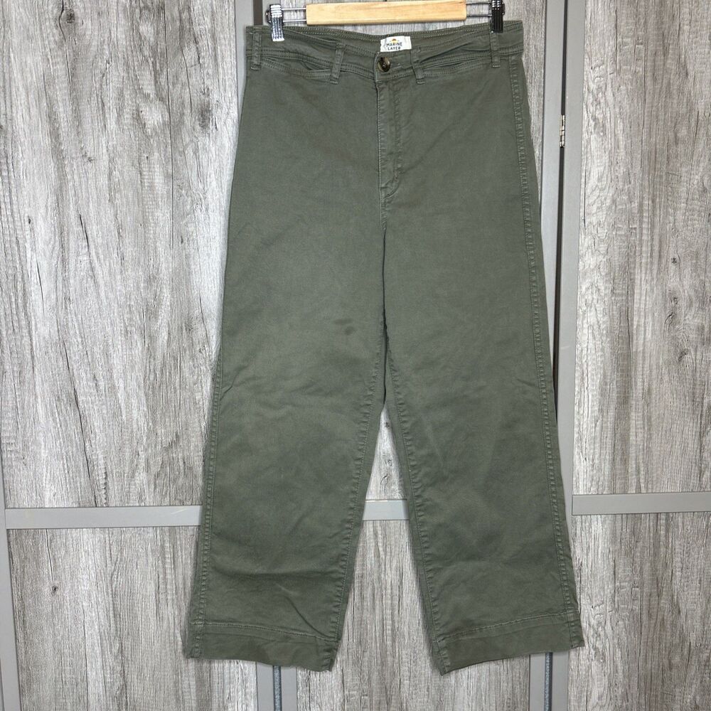 Marine Layer Pants Size 8 Wide Leg Canvas High Rise Olive Green